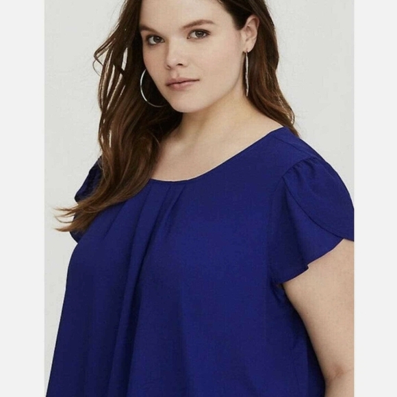 Torrid Blue Split Flutter sleeve Blouse With Pleated Neckline - Picture 9 of 10